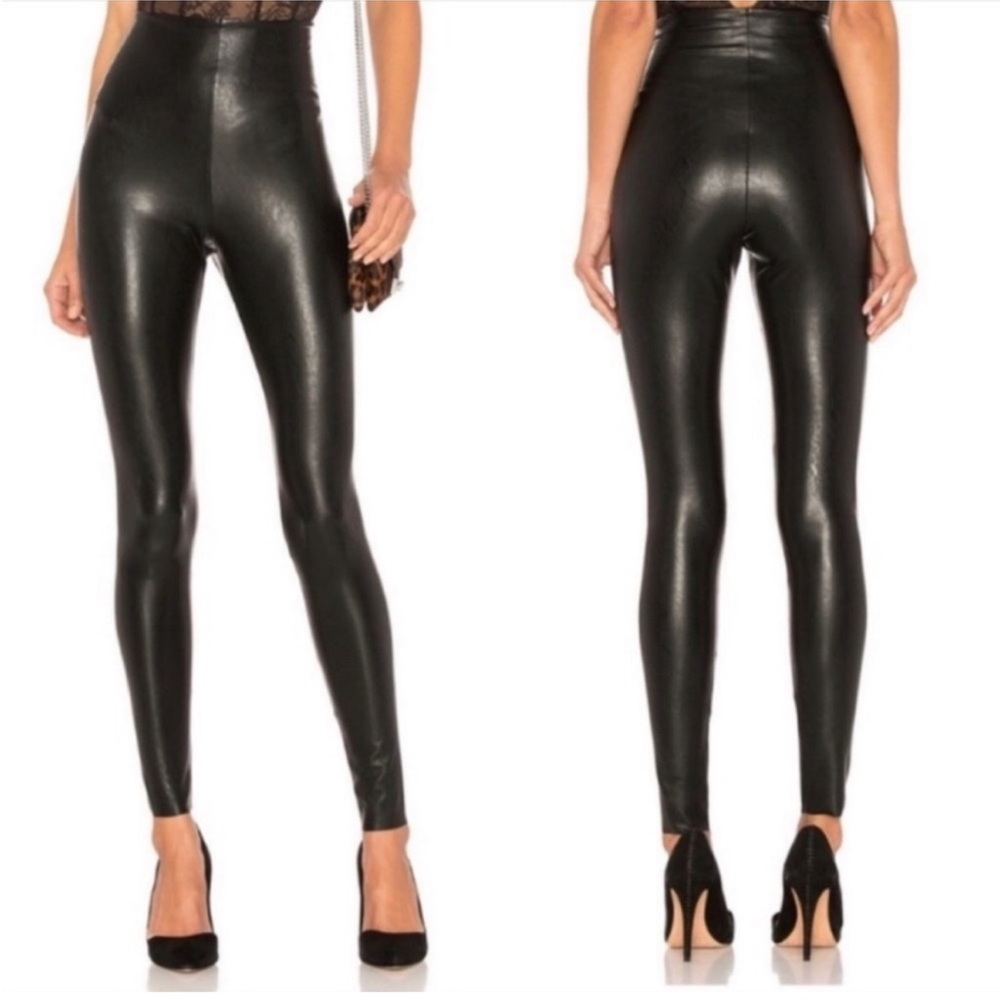 Commando Faux Vegan Leather High Waisted Skinny Leggings Solid Black